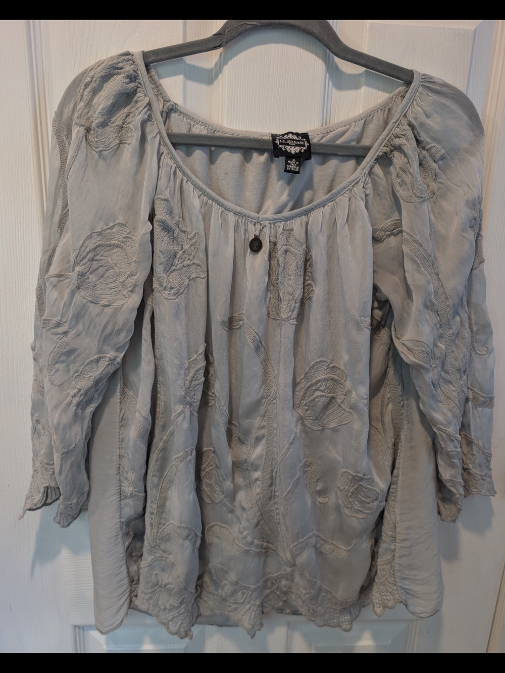 Le Marais Paris Light Grey Silk Top Size XL